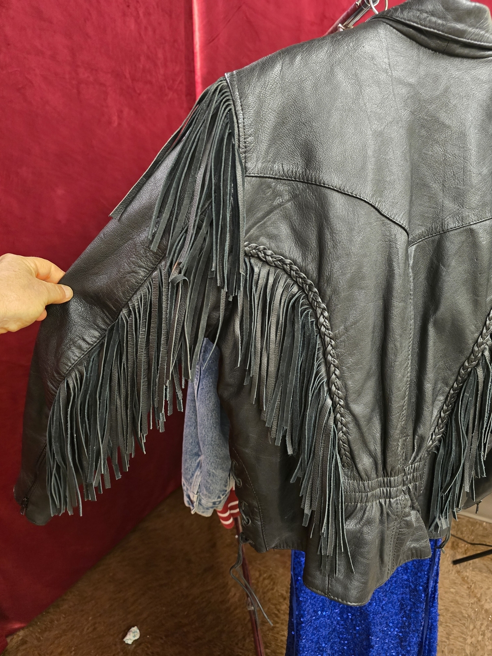 Vintage Black Fringe Leather Jacket with Zip Out Liner. - Picture 4 of 8